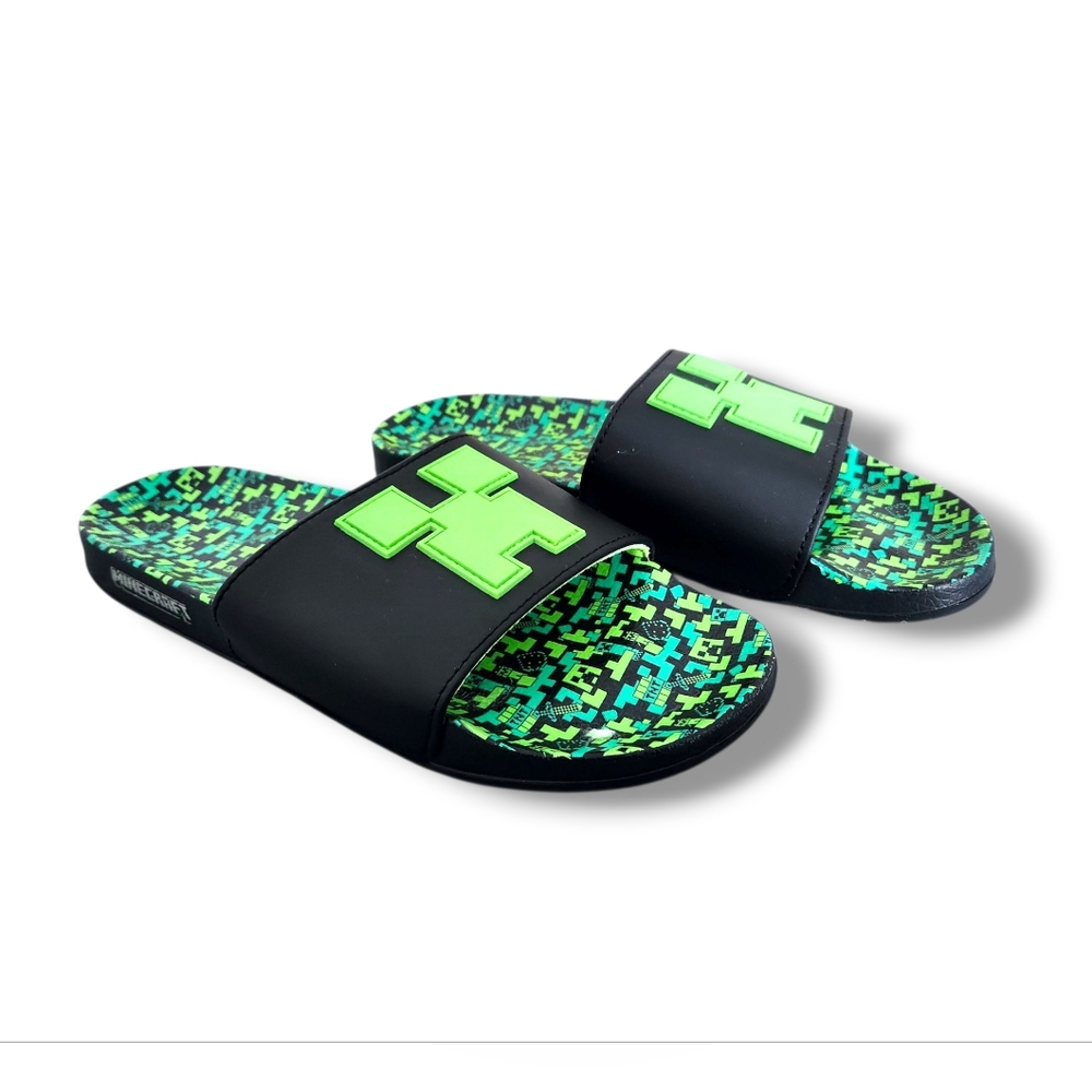 Minecraft Creeper Print Comfort Slide Gamer Sandals | 11